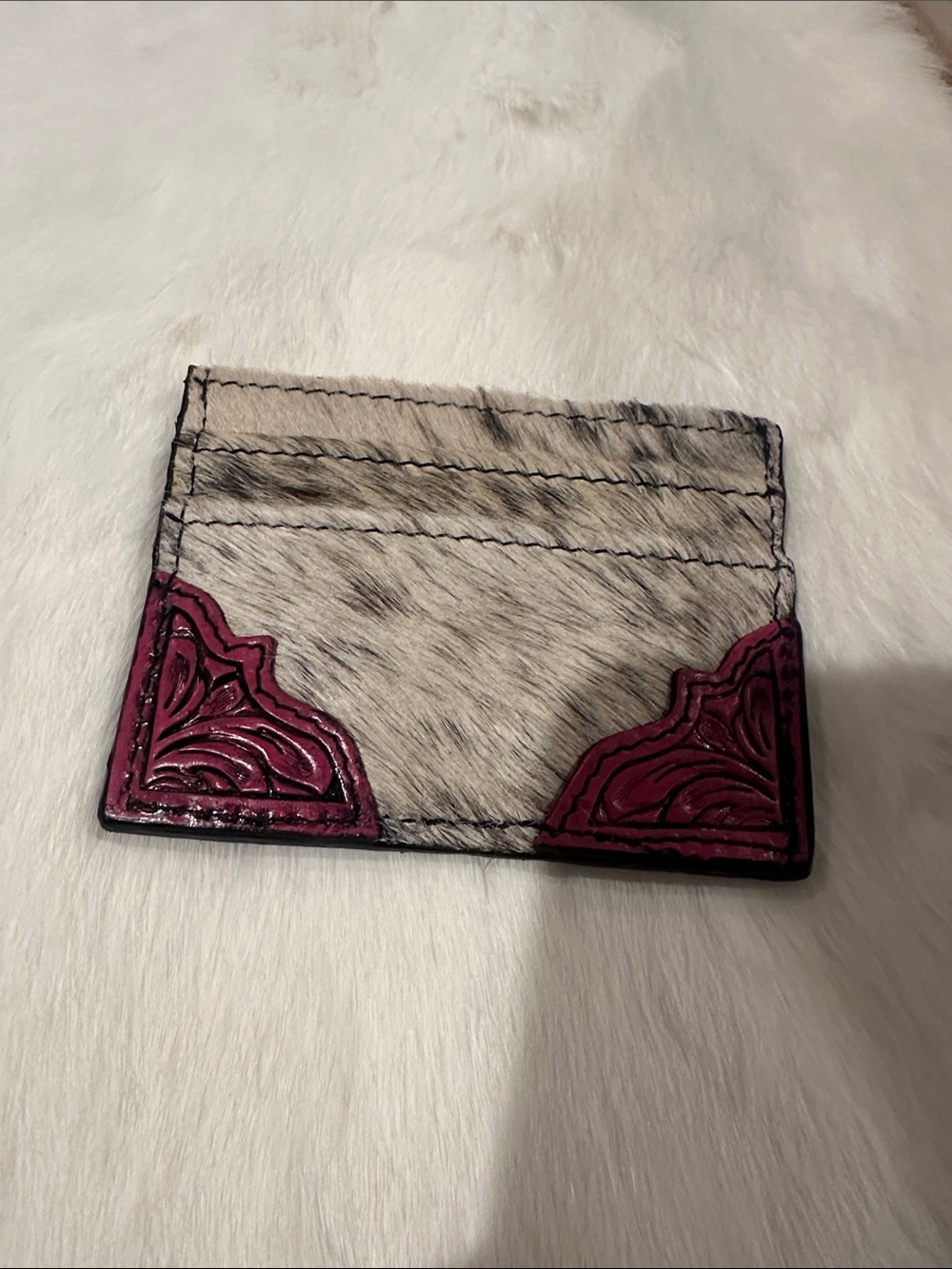 Source Unknown Haircalf Card Holder with Magenta Corner Accents